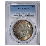 1885-O MORGAN DOLLAR PCGS MS-64 RAINBOW TONE