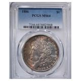 1886 MORGAN DOLLAR PCGS MS-64 RAINBOW TONE