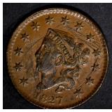 1827 LARGE CENT AU MANY SCRATCHES