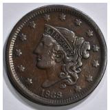 1838 LARGE CENT, VF/XF