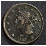 1839 LARGE CENT, VF+