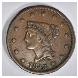 1843 LARGE CENT, CHOICE XF