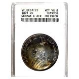 1893 2R GERMAN E. AFRICA ANACS VG-8 RARE! POLISHED