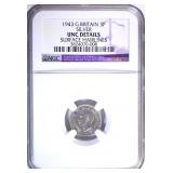 1943 G. BRITAIN 3 PENCE SILVER, NGC UNC details 1943 G. BRITAIN 3 PENCE SILVER, NGC UNC details