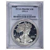 1991-S PROOF SILVER EAGLE PCGS PR-69 DCAM