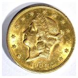 1904 $20.00 GOLD LIBERTY, AU/BU