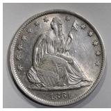 1861-S SEATED HALF DOLLAR  AU+