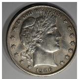 1906 BARBER HALF DOLLAR  AU+