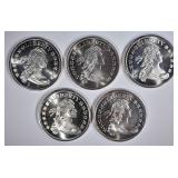 5-ONE OUNCE .999 SILVER "BUST" ROUNDS