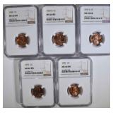 5 LINCOLN CENTS NGC MS-66 RD 5 LINCOLN CENTS NGC MS-66 RD