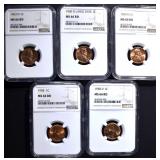 5 LINCOLN CENTS NGC MS-66 RD 5 LINCOLN CENTS NGC MS-66 RD