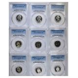 9 JEFFERSON NICKELS PCGS PR-69 DCAM 9 JEFFERSON NICKELS PCGS PR-69 DCAM