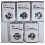 ( 5 ) 1964 WASHINGTON QTRS NGC MS65 ( 5 ) 1964 WASHINGTON QTRS NGC MS65