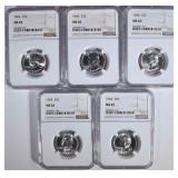 ( 5 ) 1964 WASHINGTON QTRS NGC MS65