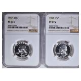 2-1957 WASHINGTON QUARTERS, NGC PF-67*