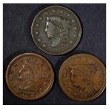 1835 F, 1844 VF, 1855 VF/XF LARGE CENTS