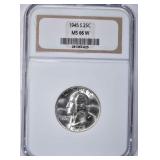 1945-S WASHINGTON QUARTER NGC MS-66 BLAST WHITE