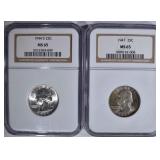 1944-S & 1947 WASHINGTON QUARTERS NGC MS-65 1944-S & 1947 WASHINGTON QUARTERS NGC MS-65