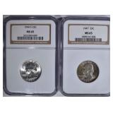 1944-S & 1947 WASHINGTON QUARTERS NGC MS-65