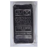 TEN OUNCE .999 SILVER BAR ( JOHNSON MATTHEY ) TEN OUNCE .999 SILVER BAR ( JOHNSON MATTHEY )
