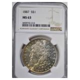 1887 MORGAN DOLLAR, NGC MS-63 1887 MORGAN DOLLAR, NGC MS-63