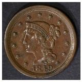 1849 LARGE CENT AU/BU