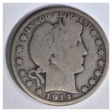 1914 BARBER HALF DOLLAR, G/VG