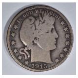 1915 BARBER HALF DOLLAR, VG