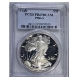 1986-S PROOF SILVER EAGLE PCGS PR-69 DCAM