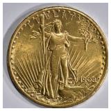 1908-S $20.00 ST GAUDENS GOLD, CH BU