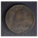 1794 LARGE CENT, GOOD+ a few rim hits