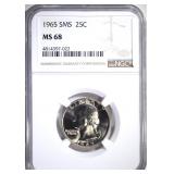 1965 SMS WASHINGTON QTR NGC MS68