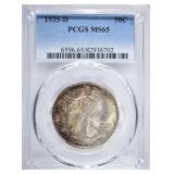 1935-D WALKING LIBERTY HALF, PCGS MS-65 COLOR! 1935-D WALKING LIBERTY HALF, PCGS MS-65 COLOR!