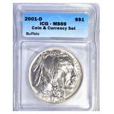 2001-D BUFFALO COMMEM DOLLAR, ICG MS-69