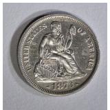 1873 ARROWS SEATED LIBERTY DIME CH AU