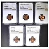 5 LINCOLN CENTS NGC MS-66 RD 5 LINCOLN CENTS NGC MS-66 RD