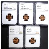 5 P MINT LINCOLN CENTS NGC MS-66 RD 5 P MINT LINCOLN CENTS NGC MS-66 RD