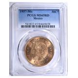 1957 MEXICO 50 CENTAVOS PCGS MS65RD