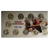 GEM BU SILVER WAR NICKEL SET IN DATED DISPLAY CARD GEM BU SILVER WAR NICKEL SET IN DATED DISPLAY CARD