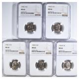 5-1950-D JEFFERSON NICKELS, NGC MS-66 5-1950-D JEFFERSON NICKELS, NGC MS-66