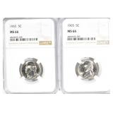 2-1965 JEFFERSON NICKELS, NGC MS-66 2-1965 JEFFERSON NICKELS, NGC MS-66