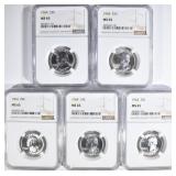 ( 5 ) 1964 WASHINGTON QTRS NGC MS65 ( 5 ) 1964 WASHINGTON QTRS NGC MS65