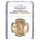 1924 $20 ST GAUDENS GOLD NGC MS 64