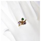 14kt GOLD RING - 3 COLORED STONES