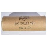 DOUBLE ROLL 40-1963-D BU FRANKLIN HALVES DOUBLE ROLL 40-1963-D BU FRANKLIN HALVES