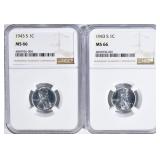 2-1943-S LINCOLN 'STEEL' CENTS, NGC MS-66 2-1943-S LINCOLN 'STEEL' CENTS, NGC MS-66