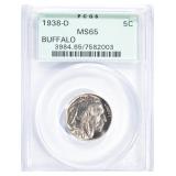 1938-D BUFFALO NICKEL, PCGS MS-65 OLD GREEN HOLDER