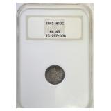 1845 HALF DIME, NGC MS-63 NICE 1845 HALF DIME, NGC MS-63 NICE