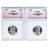 2-WASHINGTON QTRS GRADED WHSG 2-WASHINGTON QTRS GRADED WHSG