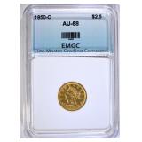 1850-C $2.50 GOLD LIBERTY, EMGC AU/BU 1850-C $2.50 GOLD LIBERTY, EMGC AU/BU